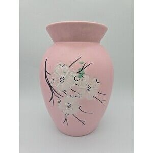 McCoy Pottery Vase Pink Dogwood Blossoms 9.25"x 6" Springtime Large Vase VTG MCM